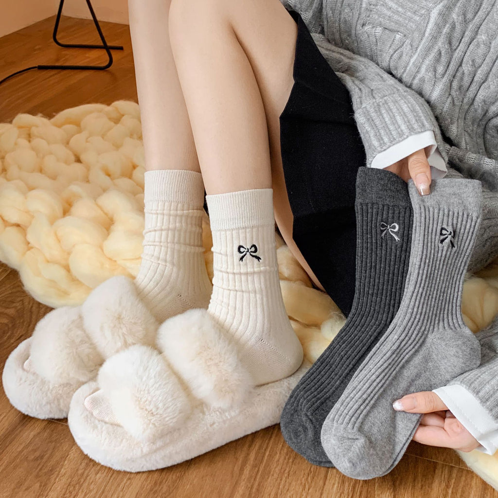Side Bow Ribbed Knit Crew Socks - view 3