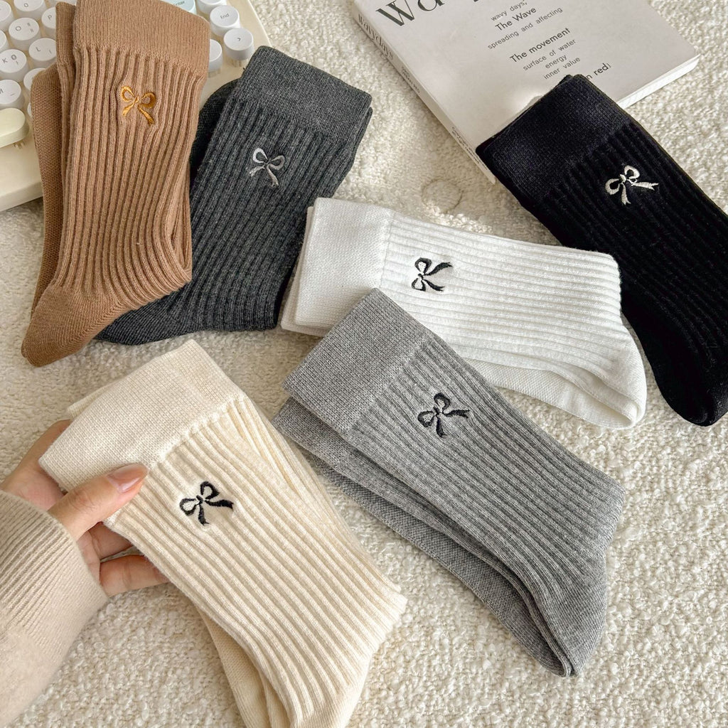Side Bow Ribbed Knit Crew Socks - view 4