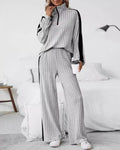 Ribbed Half Zip Top And Trouser Set - Grey