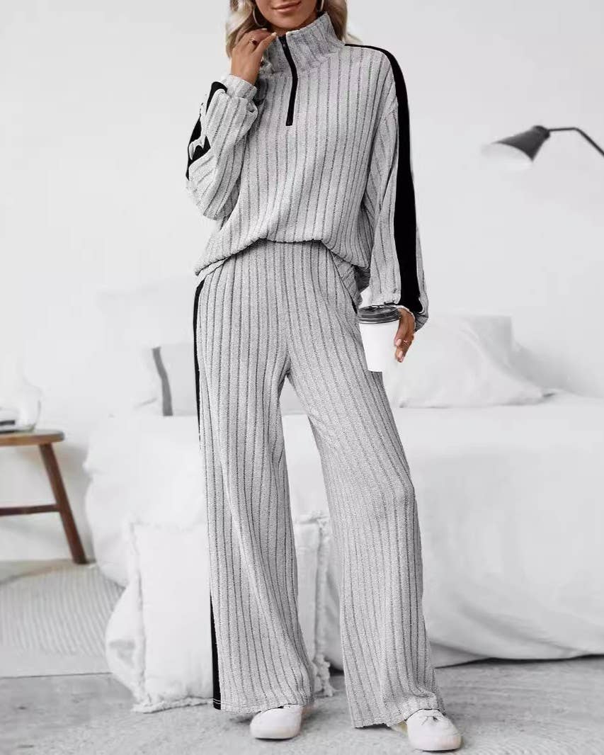 Ribbed Half Zip Top And Trouser Set
