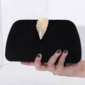 Velvet Leaf Clasp Evening Clutch - Black