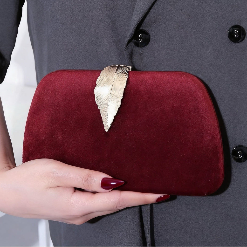 Velvet Leaf Clasp Evening Clutch