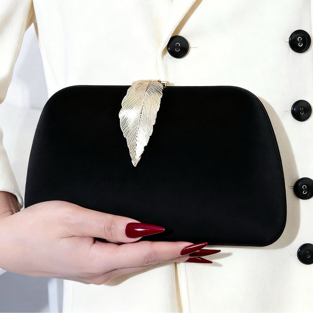 Velvet Leaf Clasp Evening Clutch