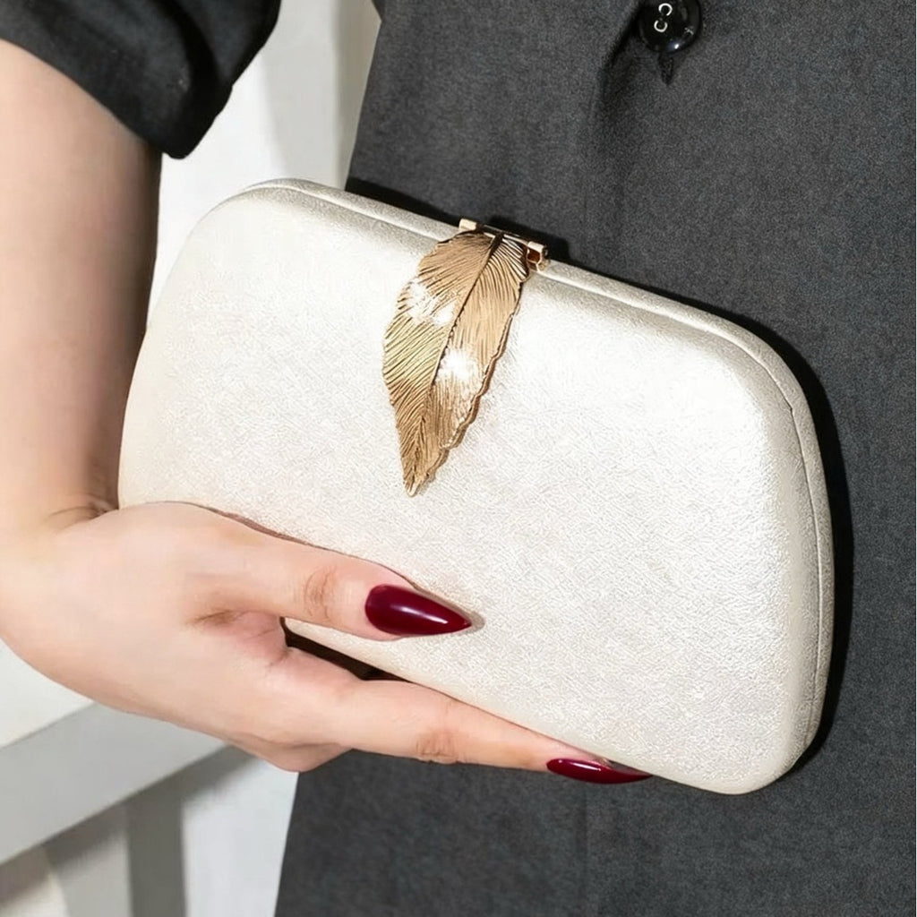 Velvet Leaf Clasp Evening Clutch