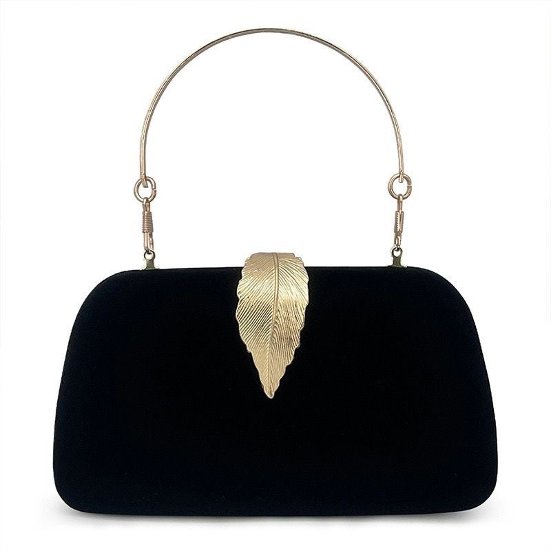 Velvet Leaf Clasp Evening Clutch