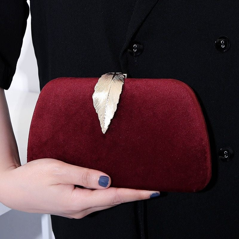 Velvet Leaf Clasp Evening Clutch