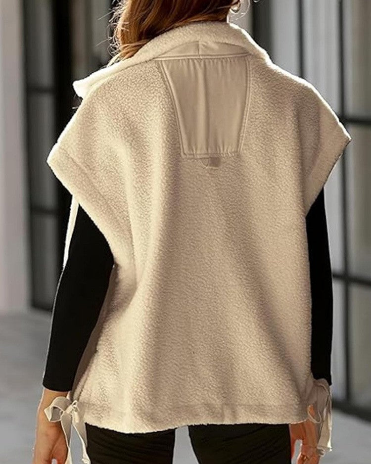 Oversized Sherpa Vest With Snap Front - Brown - 2