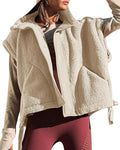 Oversized Sherpa Vest With Snap Front - Off-White