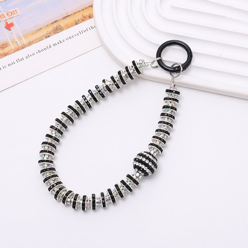 Crystal Bead Wristlet Keychain for Phone and Keys - Black