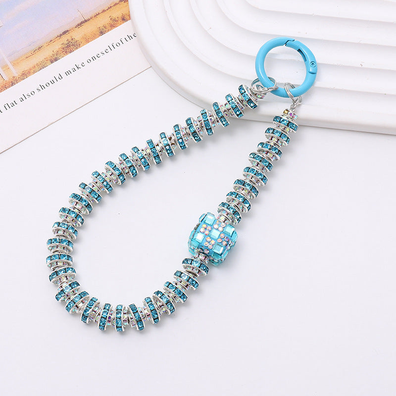 Crystal Bead Wristlet Keychain for Phone and Keys - Blue