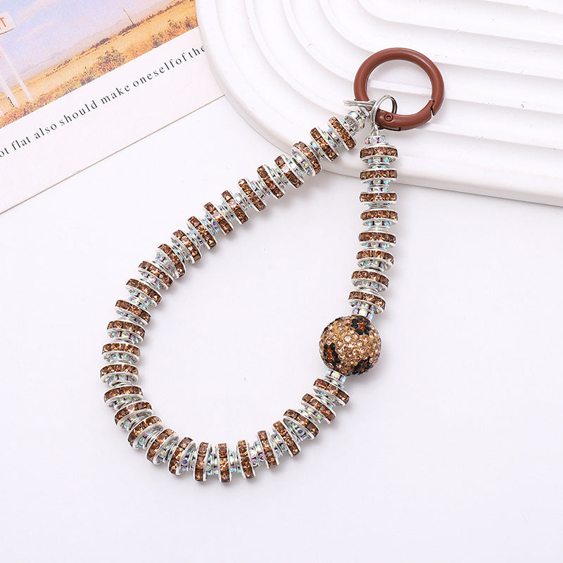 Crystal Bead Wristlet Keychain for Phone and Keys - Coffee