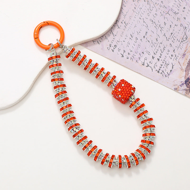 Crystal Bead Wristlet Keychain for Phone and Keys - Orange