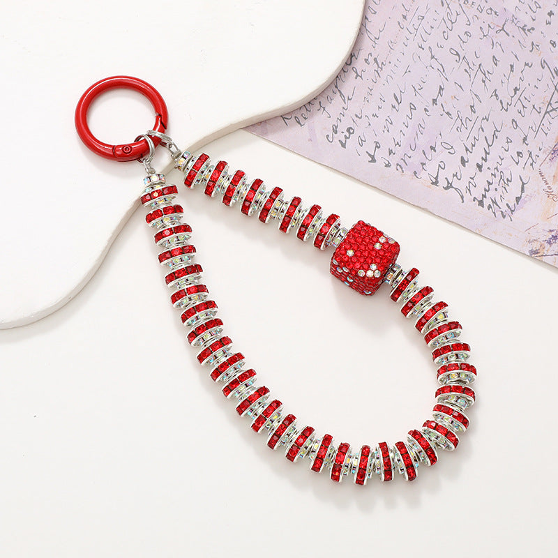 Crystal Bead Wristlet Keychain for Phone and Keys - Red