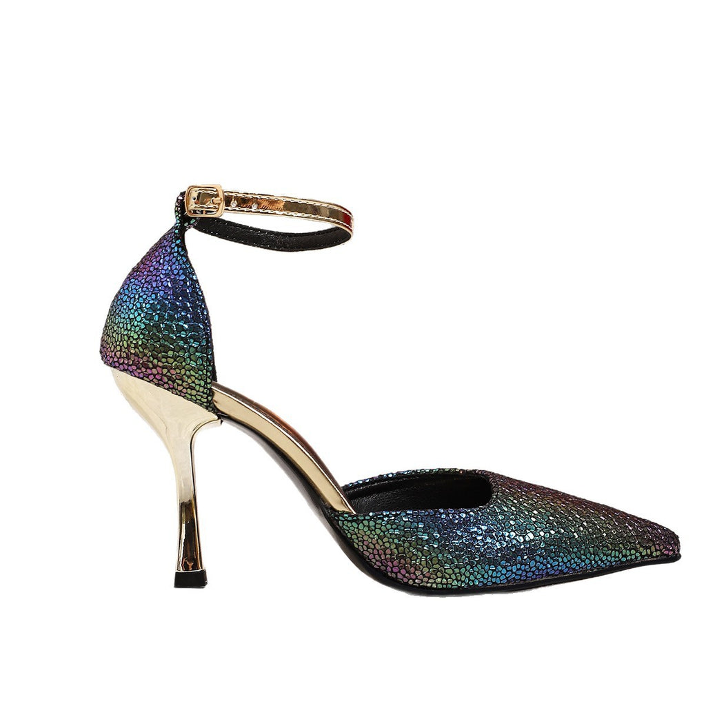 Shimmer Scale Ankle Strap Stiletto Pumps