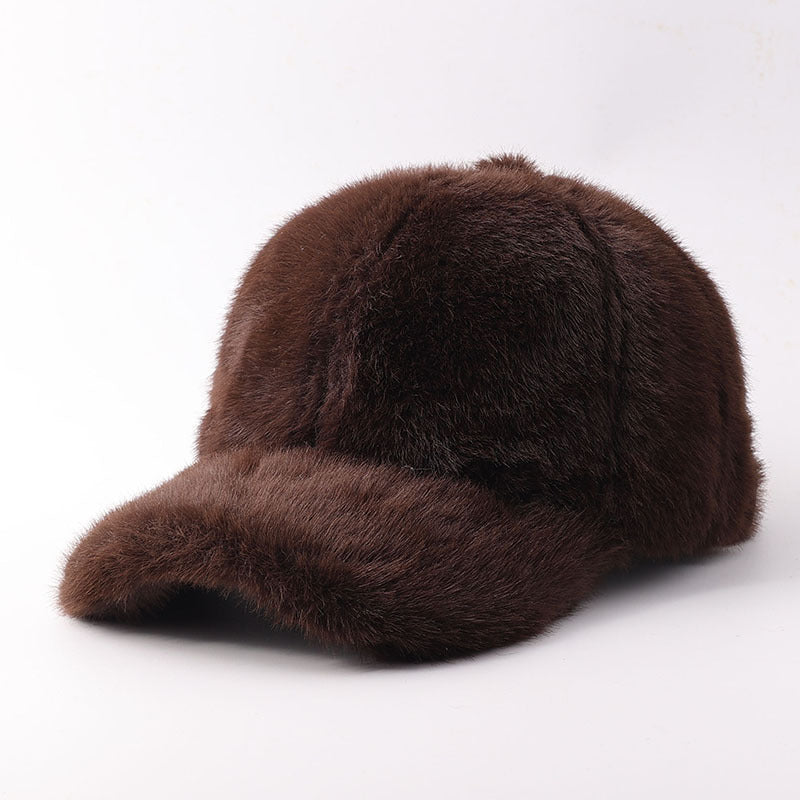 Plush Faux Fur Baseball Cap With Curved Brim - FCoffee