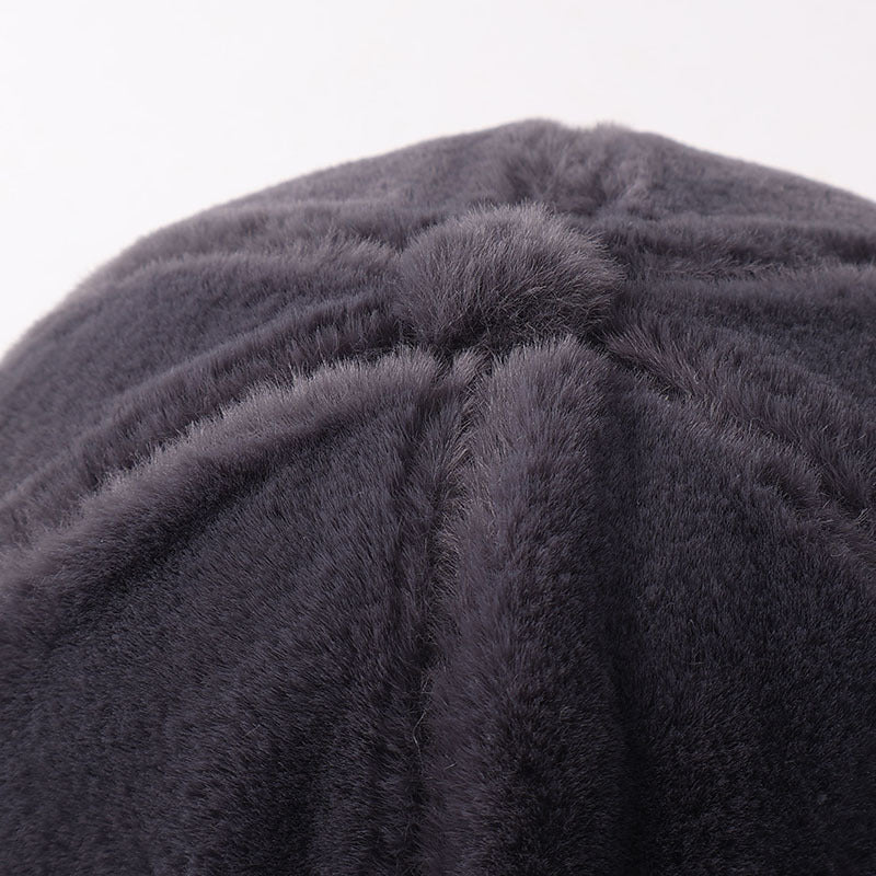 Plush Faux Fur Baseball Cap With Curved Brim - Gray - 1