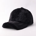 Plush Faux Fur Baseball Cap With Curved Brim - TBlack