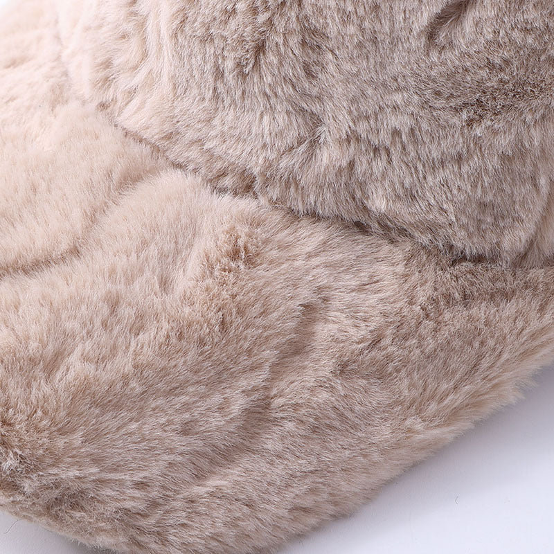 Plush Faux Fur Baseball Cap With Curved Brim - TKhaki - 1