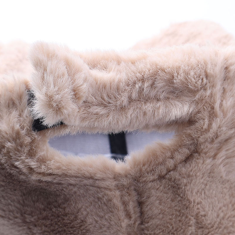 Plush Faux Fur Baseball Cap With Curved Brim - TKhaki - 3