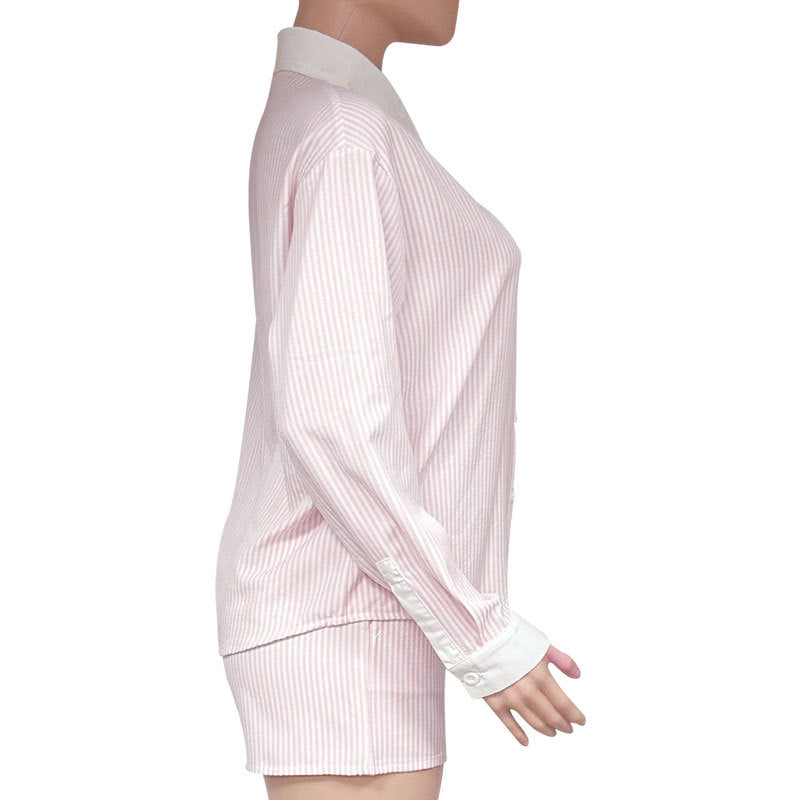 Striped Poplin Shirt And Shorts Set - Pink - 1