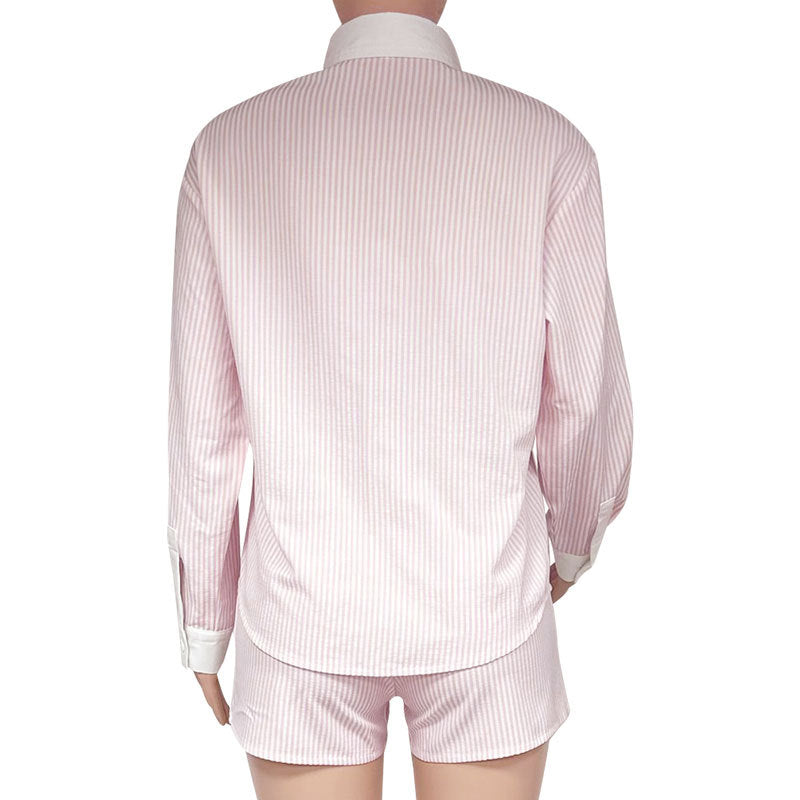 Striped Poplin Shirt And Shorts Set - Pink - 2