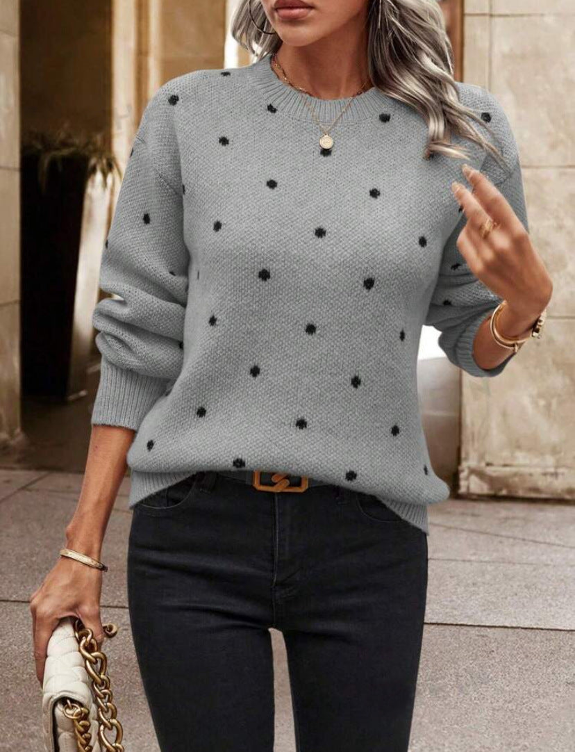 Dotted Jacquard Crew Neck Sweater - Gray