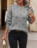 Dotted Jacquard Crew Neck Sweater - Gray