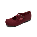 Suede Criss Cross Strap Mary Jane Flats - Burgundy
