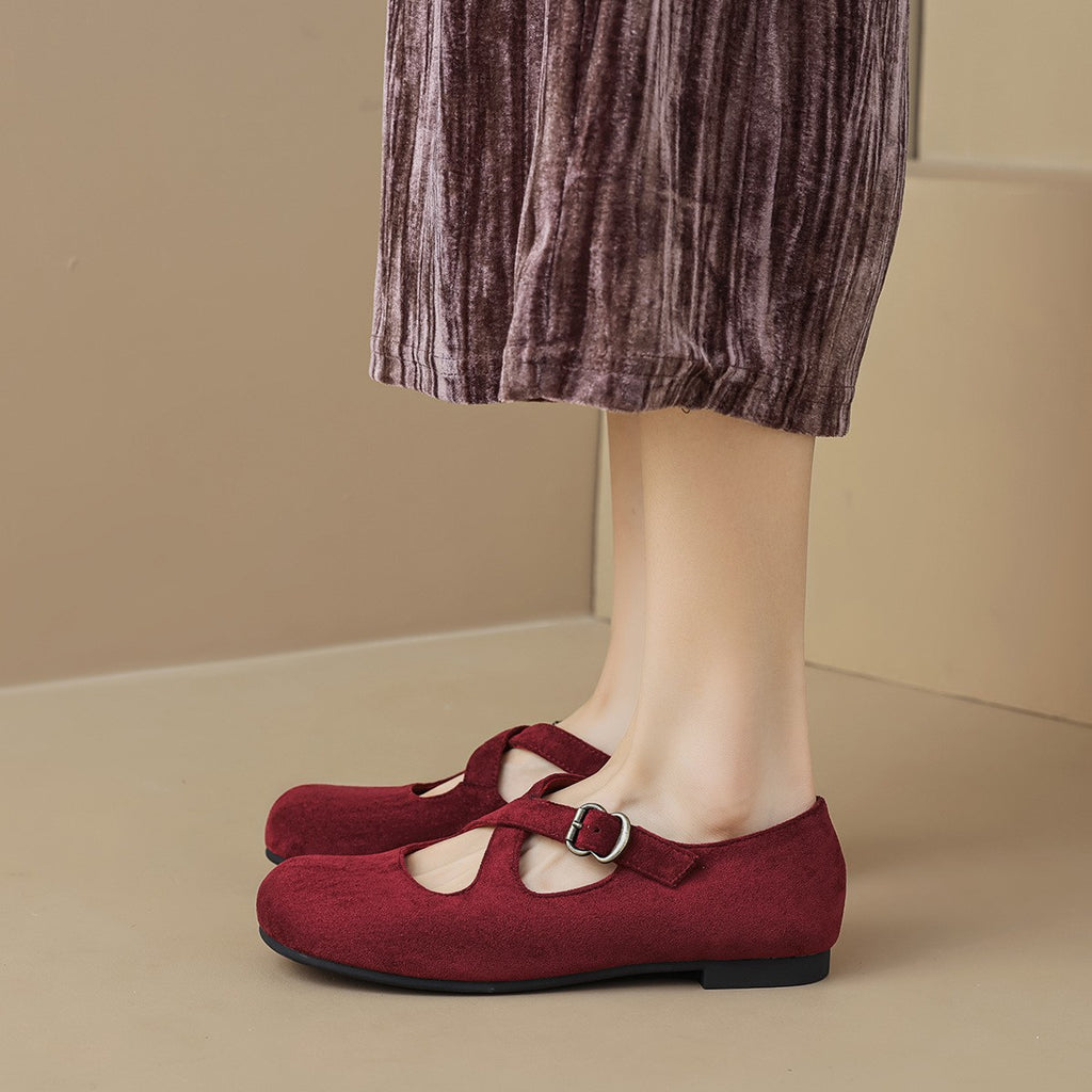 Suede Criss Cross Strap Mary Jane Flats