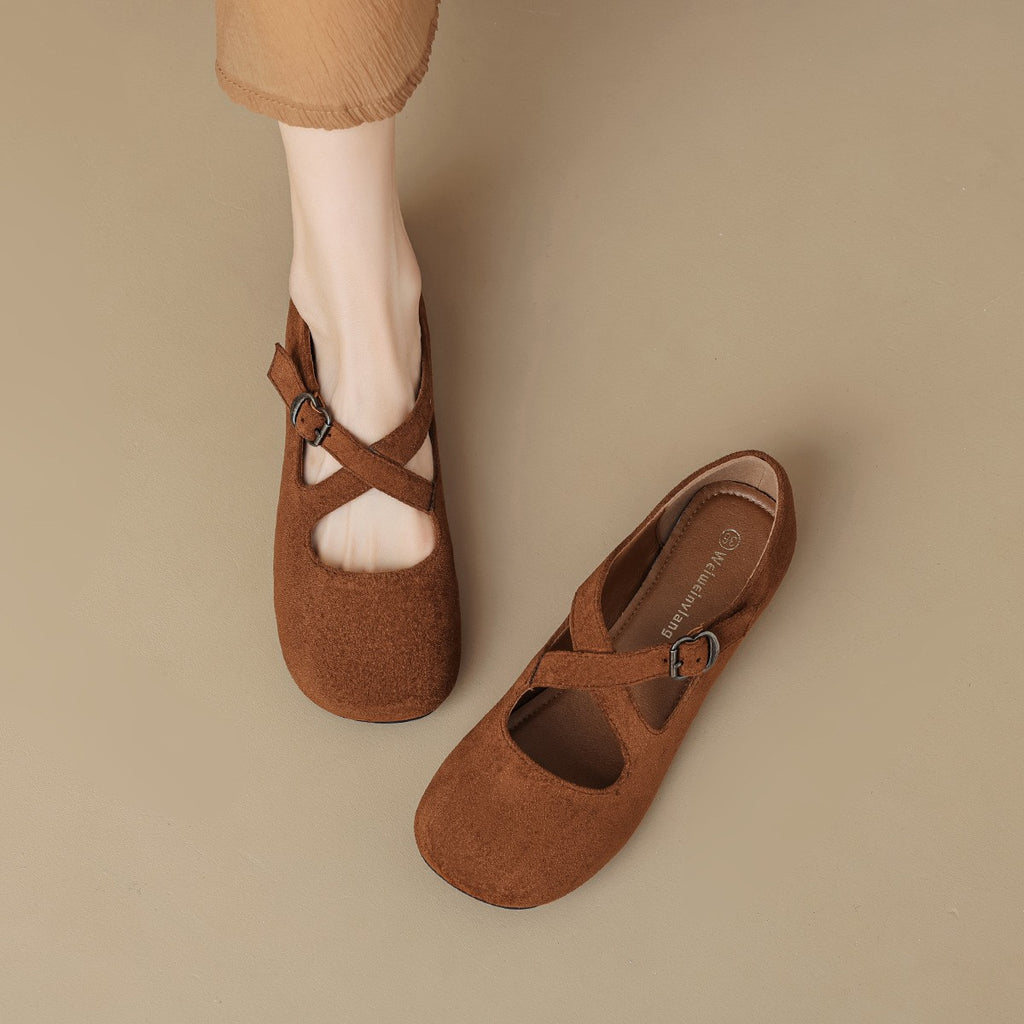 Suede Criss Cross Strap Mary Jane Flats