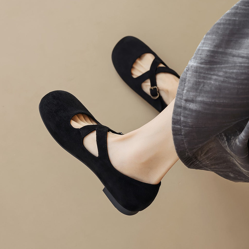 Suede Criss Cross Strap Mary Jane Flats