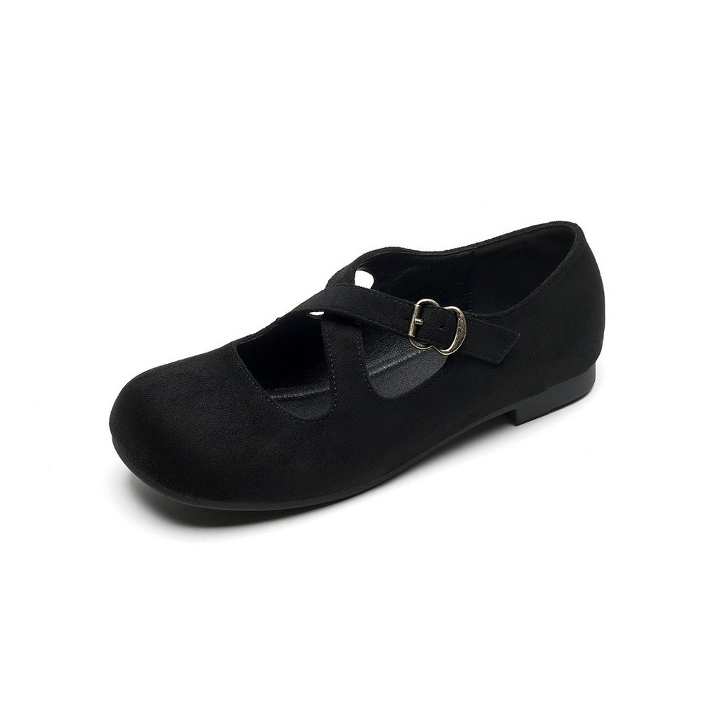 Suede Criss Cross Strap Mary Jane Flats