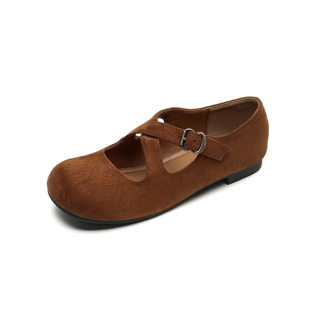 Suede Criss Cross Strap Mary Jane Flats