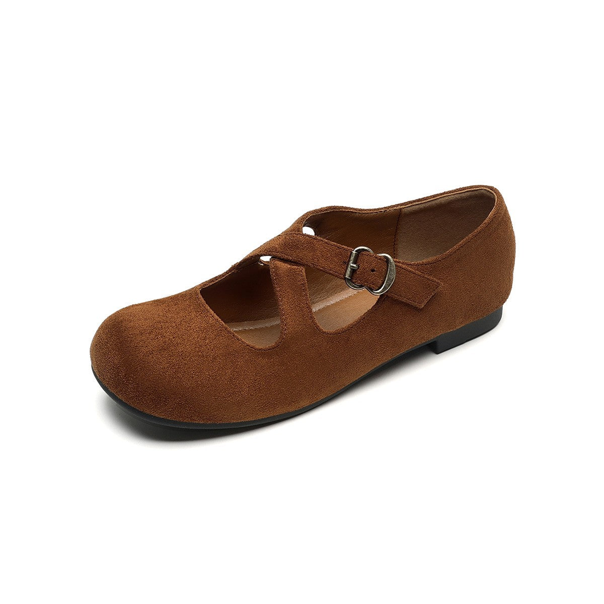 Suede Criss Cross Strap Mary Jane Flats