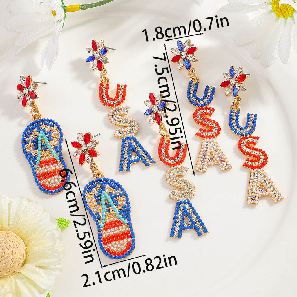 Beaded Flip Flop and Letter Drop Earrings - NO-3 - 1