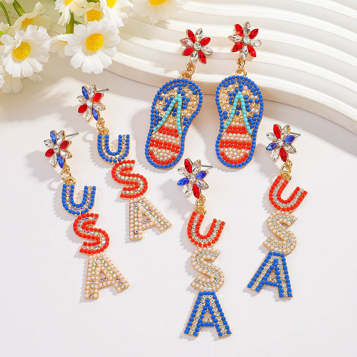 Beaded Flip Flop and Letter Drop Earrings