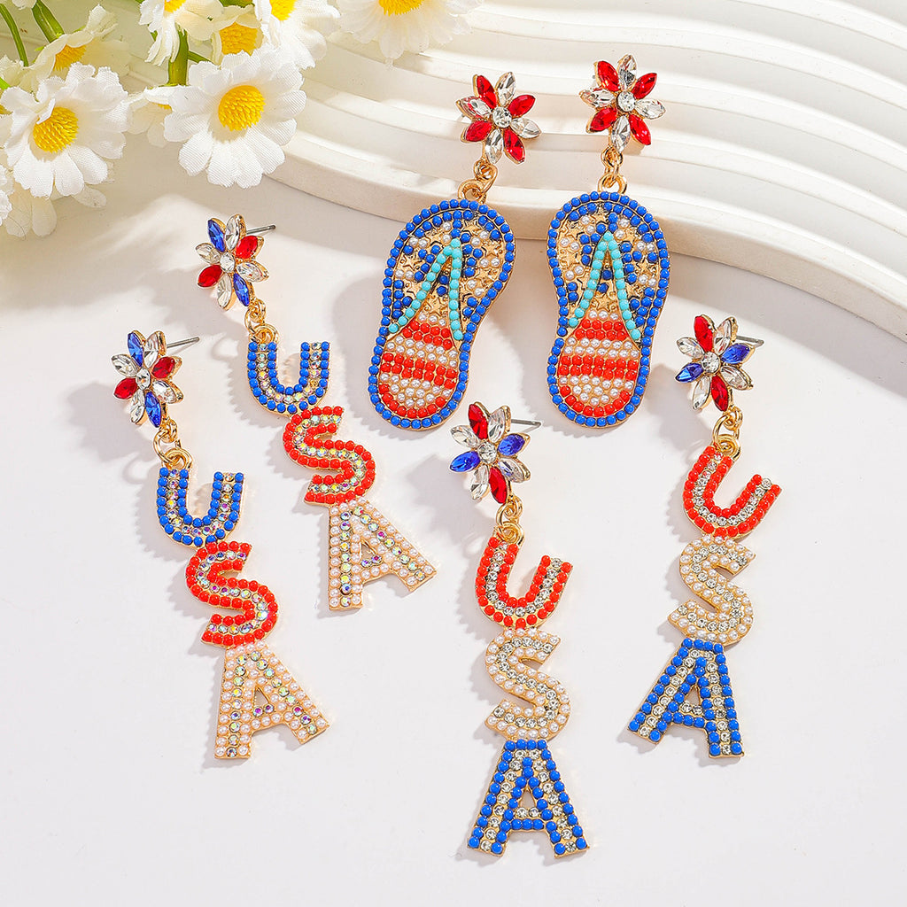 Beaded Flip Flop and Letter Drop Earrings - view 1