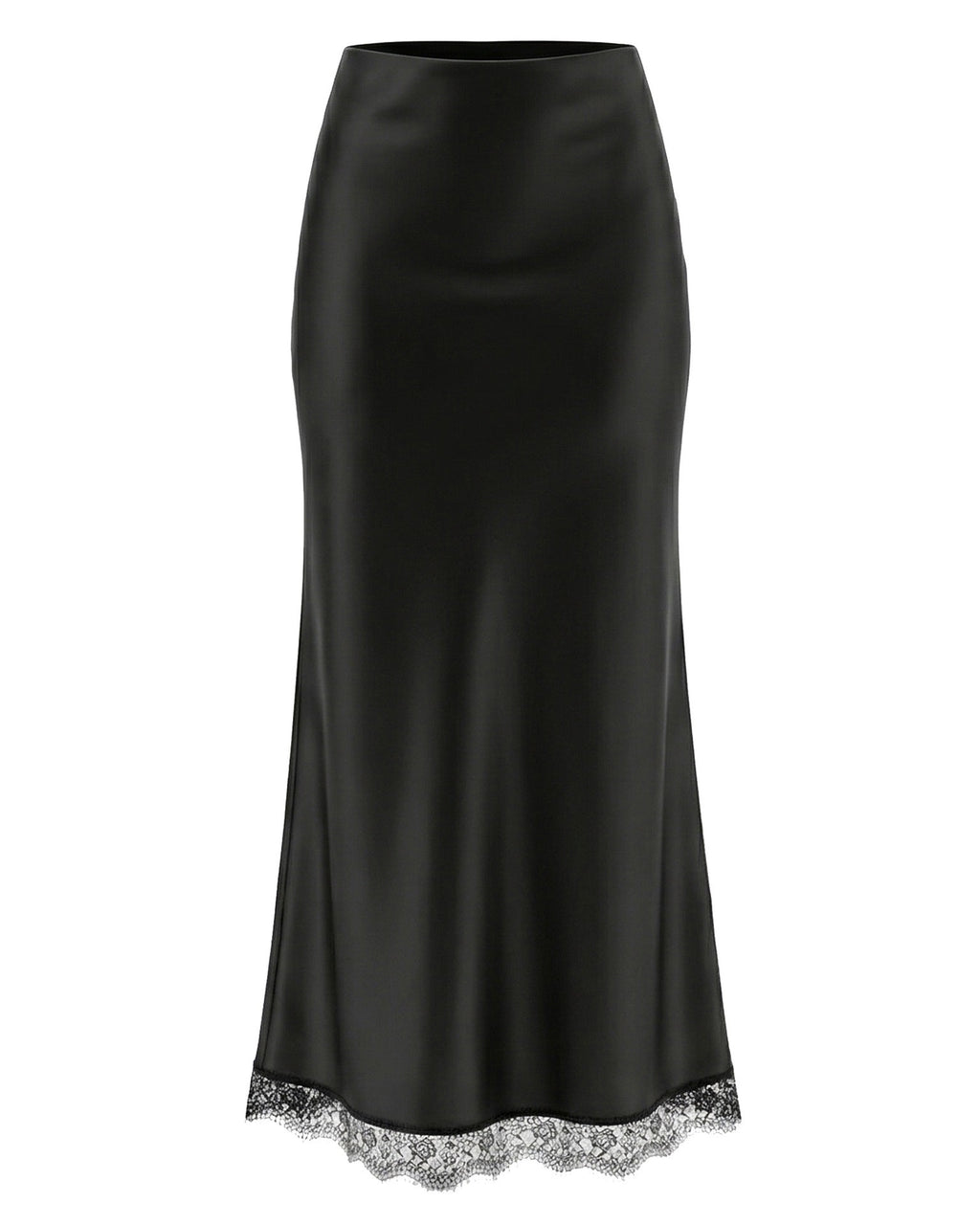 Bias Cut Satin Maxi Skirt With Lace Trim - A2