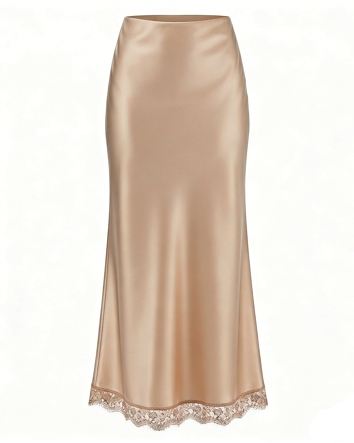 Bias Cut Satin Maxi Skirt With Lace Trim - A3