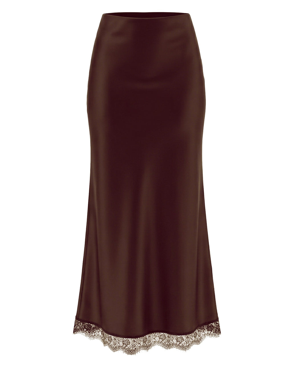 Bias Cut Satin Maxi Skirt With Lace Trim - A4