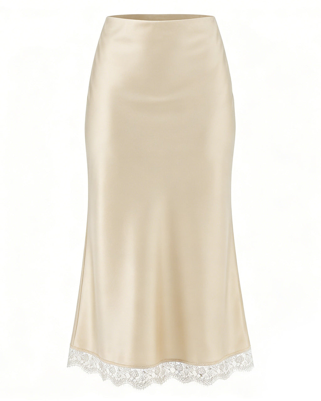 Bias Cut Satin Maxi Skirt With Lace Trim - B1