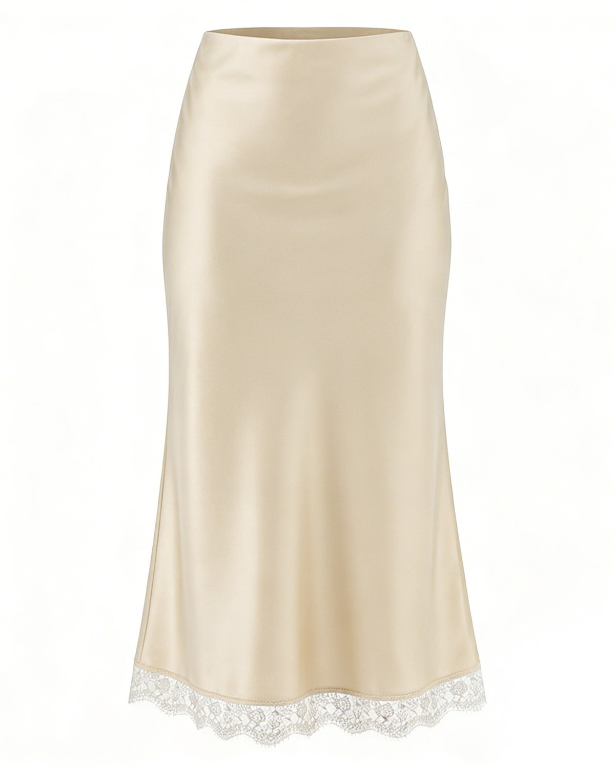 Bias Cut Satin Maxi Skirt With Lace Trim - B1