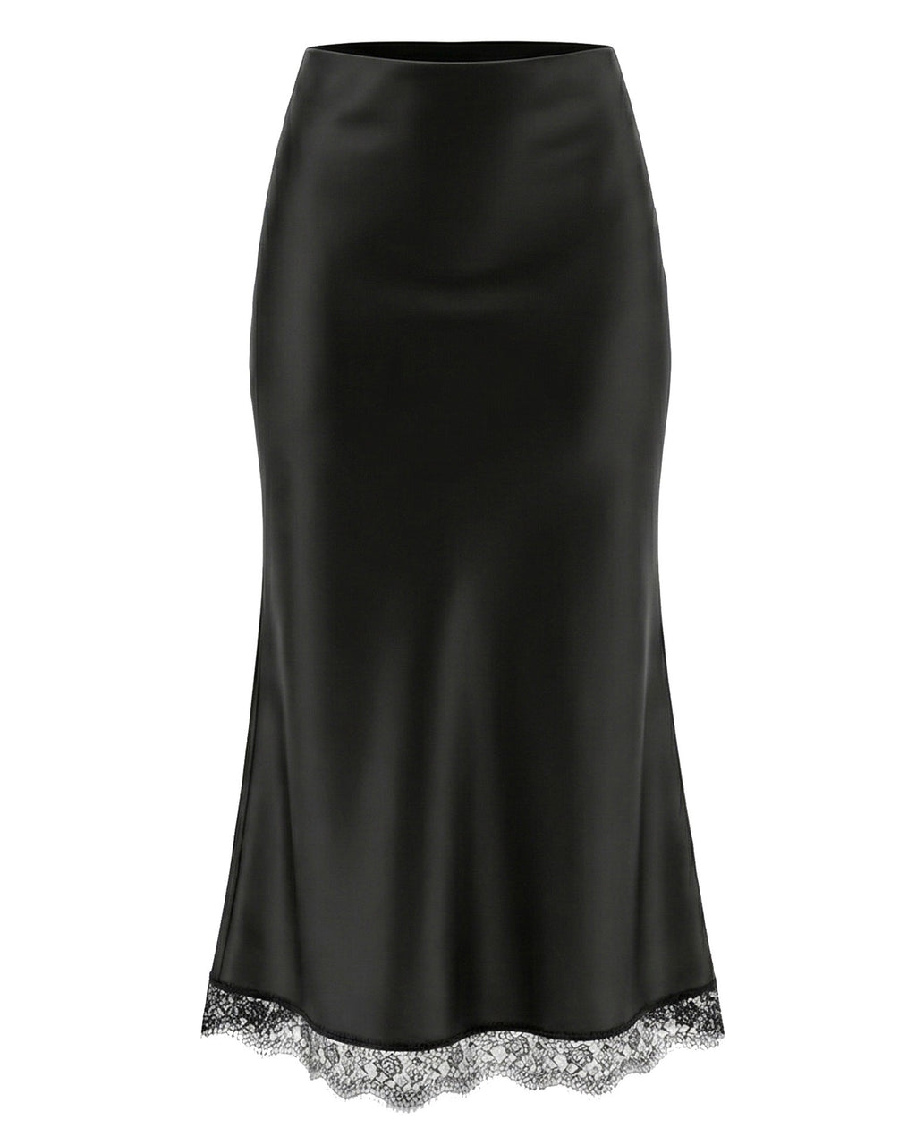 Bias Cut Satin Maxi Skirt With Lace Trim - B2