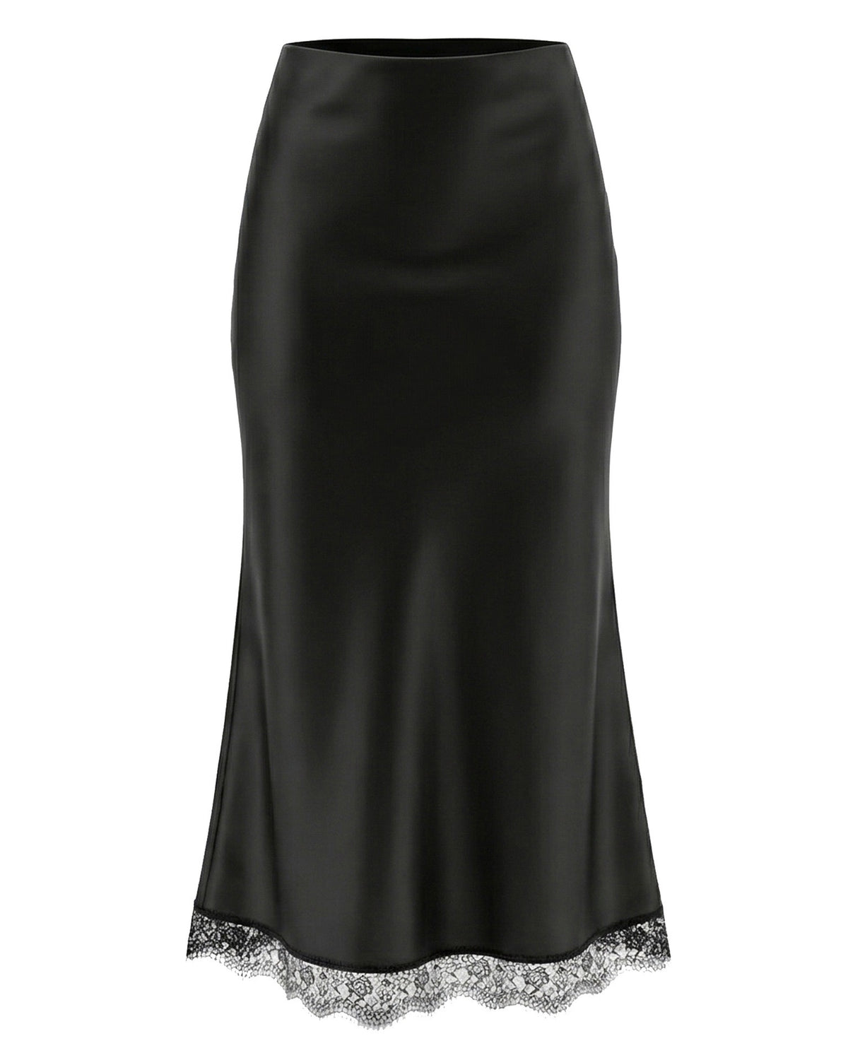 Bias Cut Satin Maxi Skirt With Lace Trim - B2