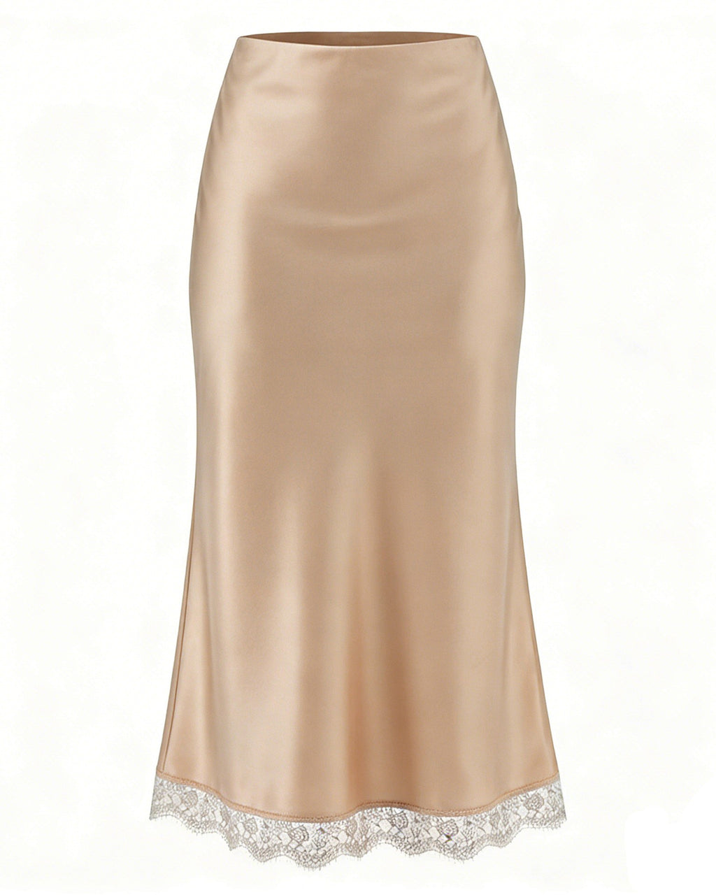 Bias Cut Satin Maxi Skirt With Lace Trim - B3