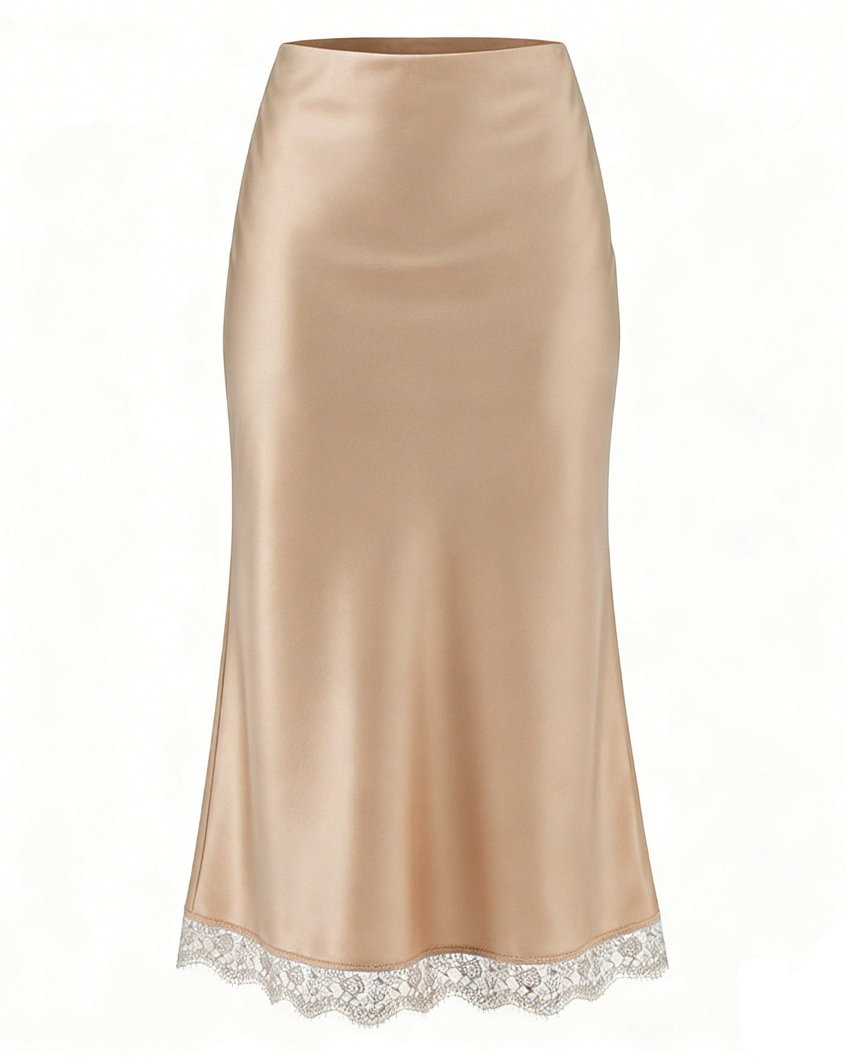 Bias Cut Satin Maxi Skirt With Lace Trim - B3