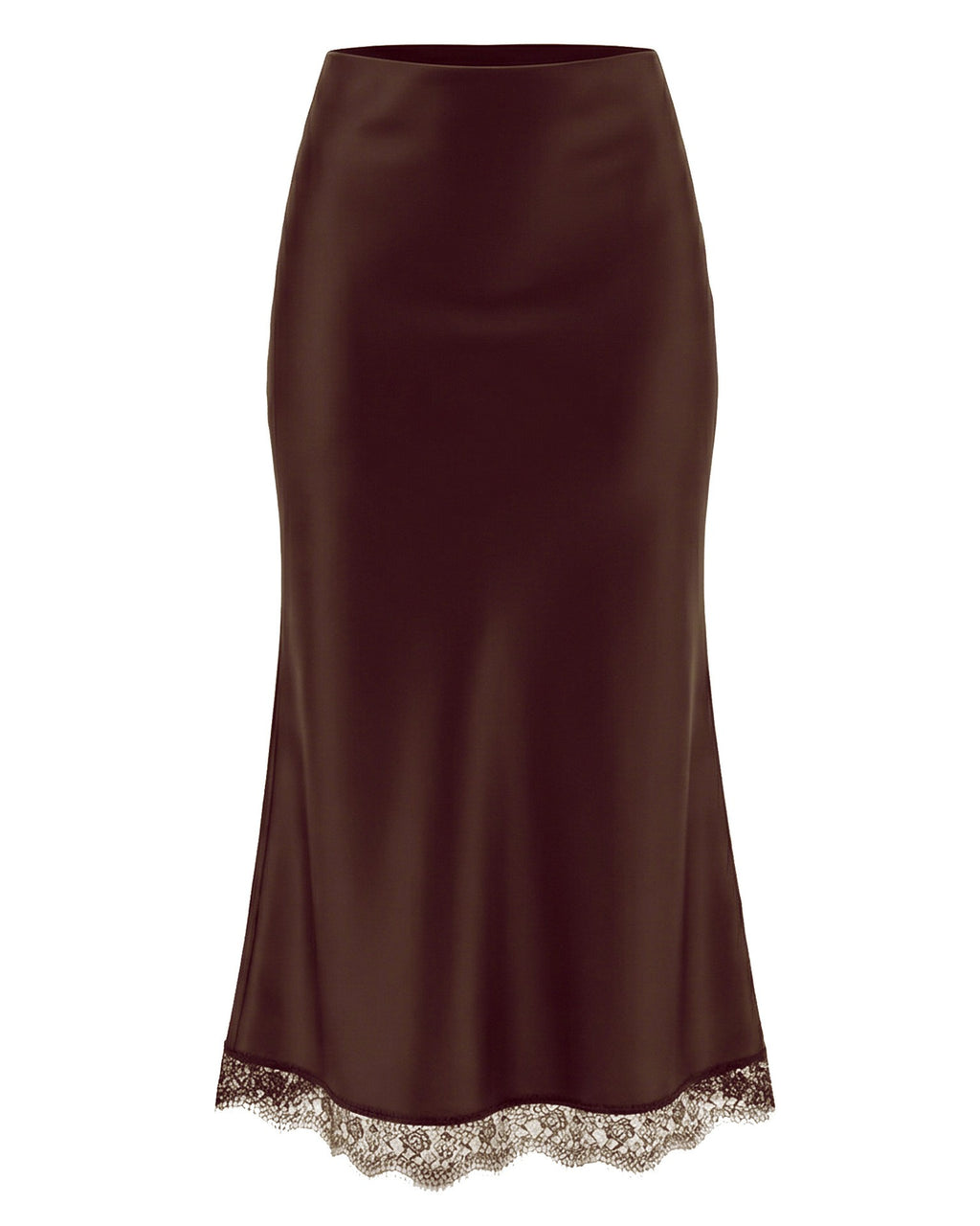Bias Cut Satin Maxi Skirt With Lace Trim - B4