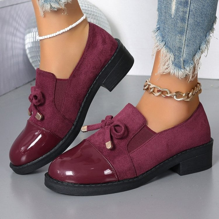 Patent Cap Toe Bow Block Heel Loafers