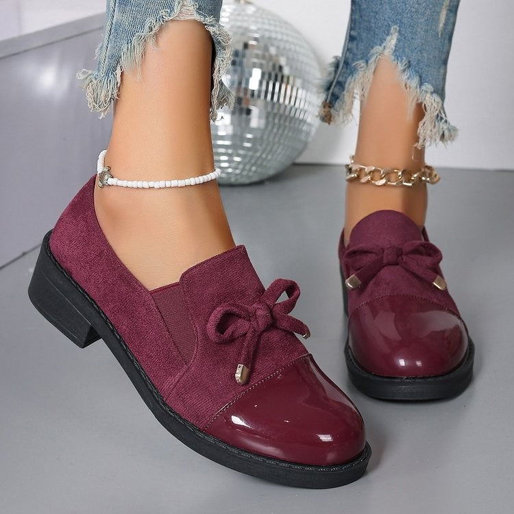 Patent Cap Toe Bow Block Heel Loafers