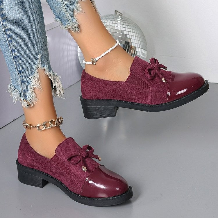 Patent Cap Toe Bow Block Heel Loafers